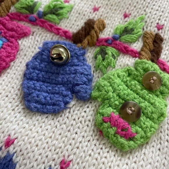 Vintage Quacker Factory Button Front Sweater Vest Novelty Mitten Knit Pink S - Picture 9 of 11